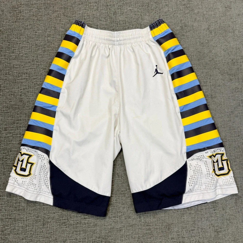 Jordan Marquette Golden Eagles Basketball Shorts Mens Medium White Navy Yellow